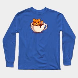 Cute Cat Swimming in Coffee Cartoon Long Sleeve T-Shirt